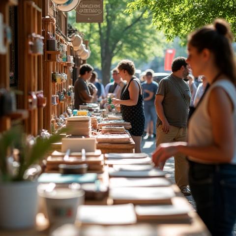 地域の職人による手作り品が並ぶ市場の様子