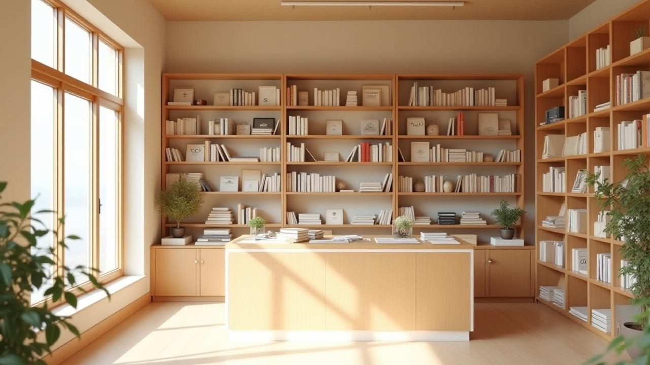 Tsubaki Leaf 店舗内、本棚と自然光